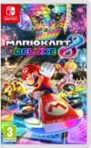 Mario Kart 8 Deluxe coverafbeelding met Mario en vrienden die racen in kleurrijke voertuigen op een levendig circuit.